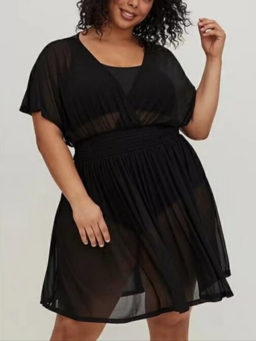Torrid Black Mesh Dolman Swim Cover Up Dress